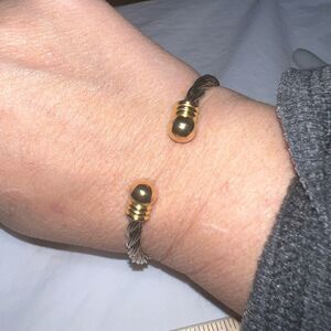 Silver‎ Tone Braided Cuff Bracelet with Gold Tone Tips